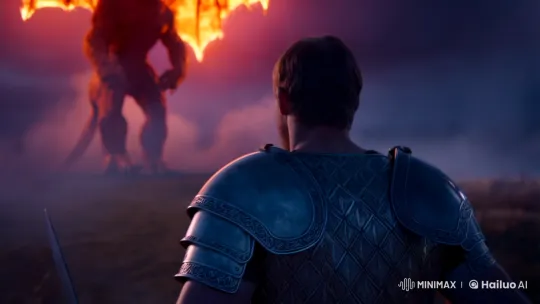 Hero Faces Giant Demon: Epic Medieval Confrontation – AI Generated Video | Hailuo AI
