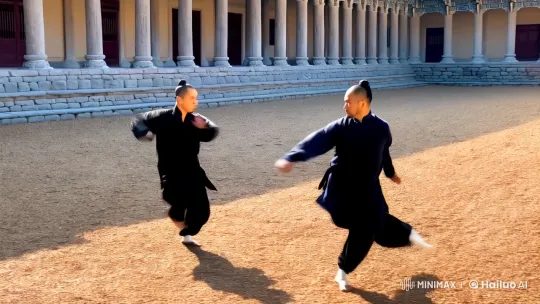 Ancient Courtyard Kung Fu Fight in Sunlit Harmony – AI Generated Video | Hailuo AI