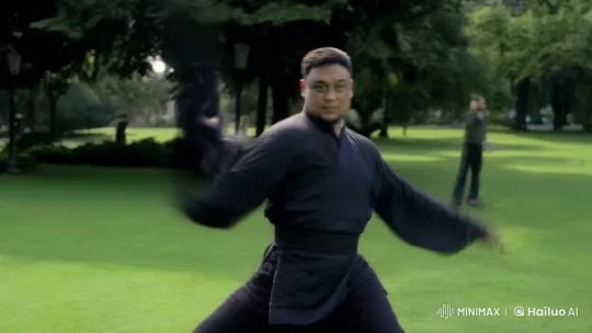Kung Fu Master's Graceful Combat in Serene Park – AI Generated Video | Hailuo AI