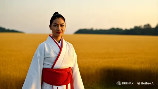 Woman Practicing Martial Arts in Golden Wheat Field – AI Generated Video | Hailuo AI