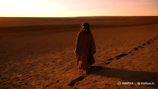 Solitary Figure Explores Vast, Desolate Landscape – AI Generated Video | Hailuo AI