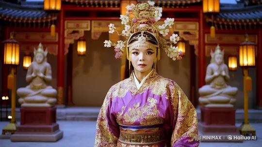 Woman in Ornate Headdress Demonstrates Kung Fu Mastery – AI Generated Video | Hailuo AI