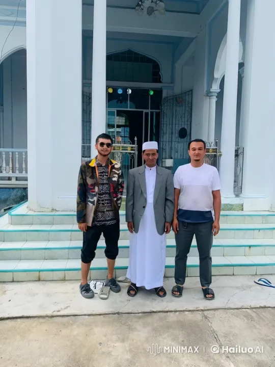 Three Men in Front of Grand Building with Warm Camaraderie – AI Generated Video | Hailuo AI