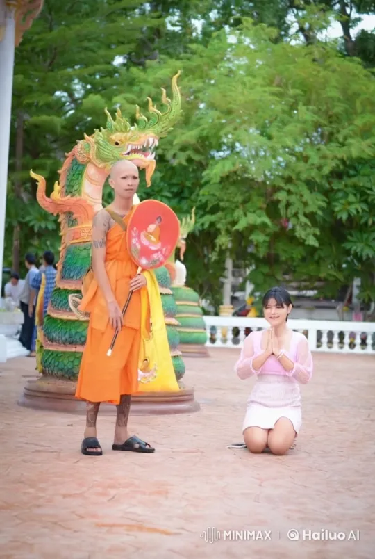 Monk Showcases Martial Arts Mastery in Temple Courtyard – AI Generated Video | Hailuo AI