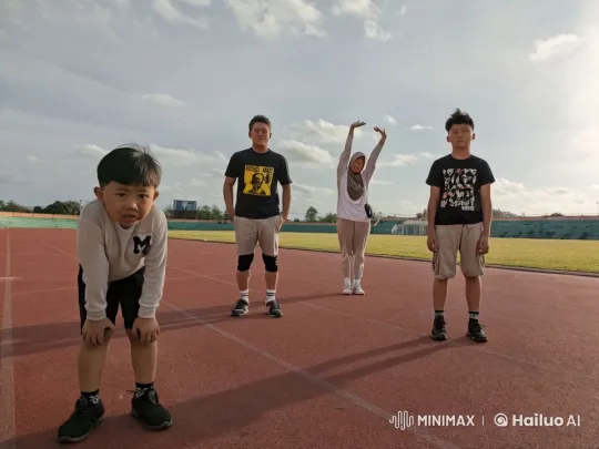 Martial Artists Practice Coordination on Running Track – AI Generated Video | Hailuo AI