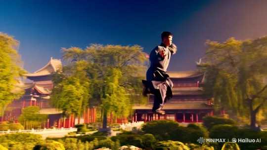 Graceful Kungfu Artist in Majestic Chinese Setting – AI Generated Video | Hailuo AI