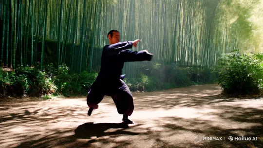 Martial Arts Mastery in Bamboo Forest Setting – AI Generated Video | Hailuo AI