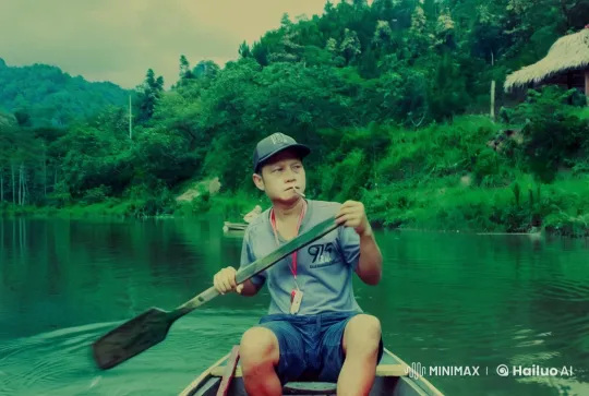 Man Paddles Quietly Through the Lush Green River – AI Generated Video | Hailuo AI