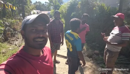 Group of Five on Lush Pathway Discussing – AI Generated Video | Hailuo AI