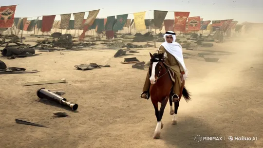 Arab Warrior Boy Rides Bravely Across Battlefield – AI Generated Video | Hailuo AI