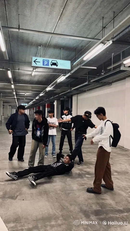 Young Men Display Kung Fu Skills in Parking Garage – AI Generated Video | Hailuo AI