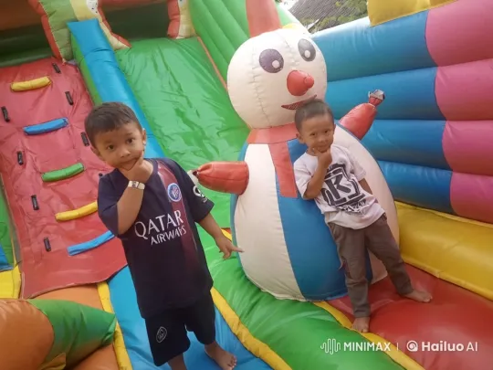 Boys Practice Playful Kungfu in Inflatable Playground – AI Generated Video | Hailuo AI