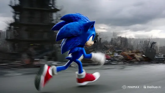 Sonic in Post-Apocalyptic Cityscape, Stopped in Shock – AI Generated Video | Hailuo AI