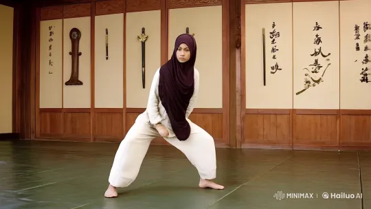 Young Hijabi Woman Showcases Martial Arts Skills – AI Generated Video | Hailuo AI