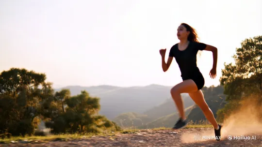 Vibrant Runner in Dynamic Landscape Tracking Shot – AI Generated Video | Hailuo AI