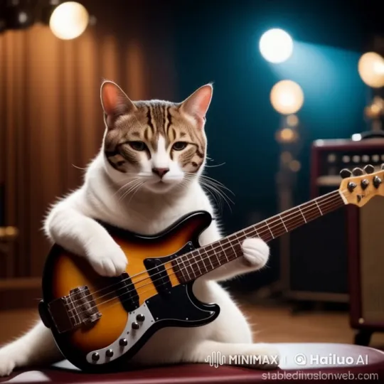 Tabby Cat Plays Groovy Bass in Animated Studio Setting – AI Generated Video | Hailuo AI