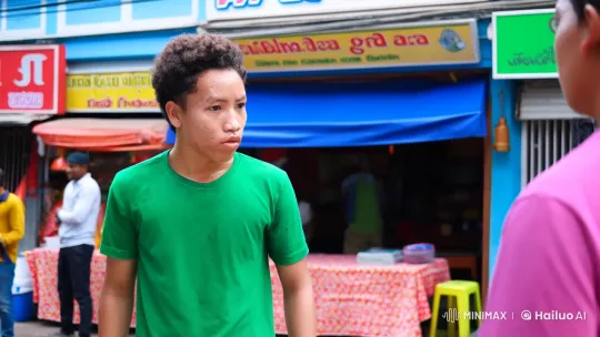 Young Fighter's Intense Showdown in Bustling Market – AI Generated Video | Hailuo AI