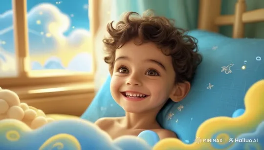 Child Wakes Up Joyfully in Animated Bedroom – AI Generated Video | Hailuo AI