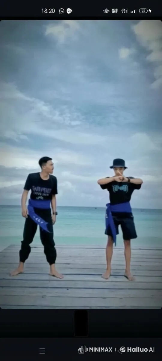 Kungfu Combat Display on Wooden Pier by the Ocean – AI Generated Video | Hailuo AI