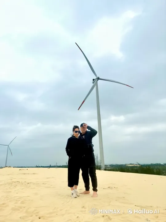 Kungfu Fight in Desert with Wind Turbines – AI Generated Video | Hailuo AI