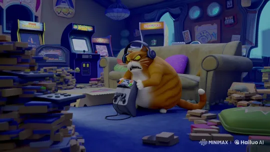 Retro Gaming Room: Cat's Furious Controller Meltdown – AI Generated Video | Hailuo AI