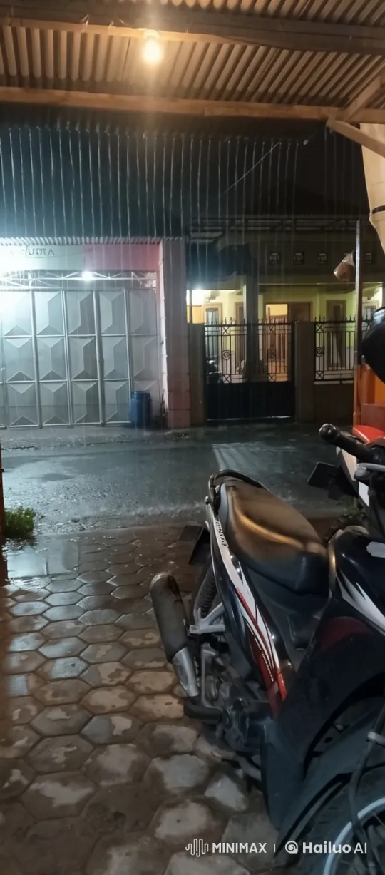 Rainy Night Porch Scene with Motorcycle and Warm Lighting – AI Generated Video | Hailuo AI