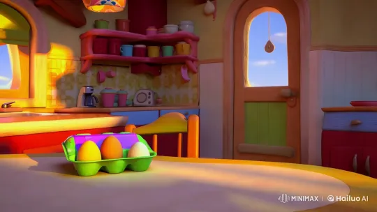 Whimsical Cartoon Kitchen with Single Egg – AI Generated Video | Hailuo AI