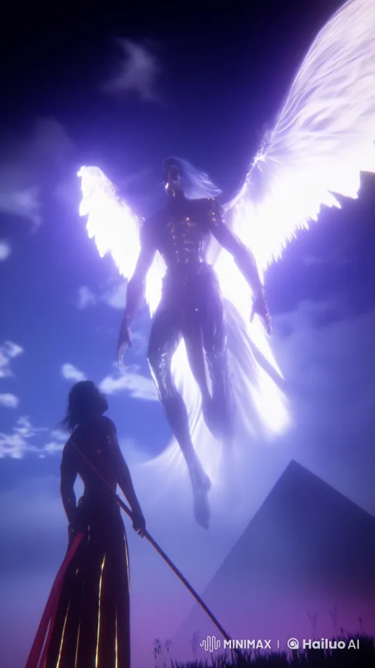 Mystical King and Angel Prepare for Battle in Twilight – AI Generated Video | Hailuo AI