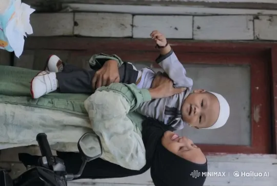 Rustic Setting: Two Kung Fu Fighters with Baby – AI Generated Video | Hailuo AI