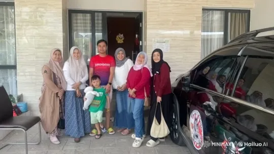 Family Gathering with Hijabs and Decorated Car – AI Generated Video | Hailuo AI