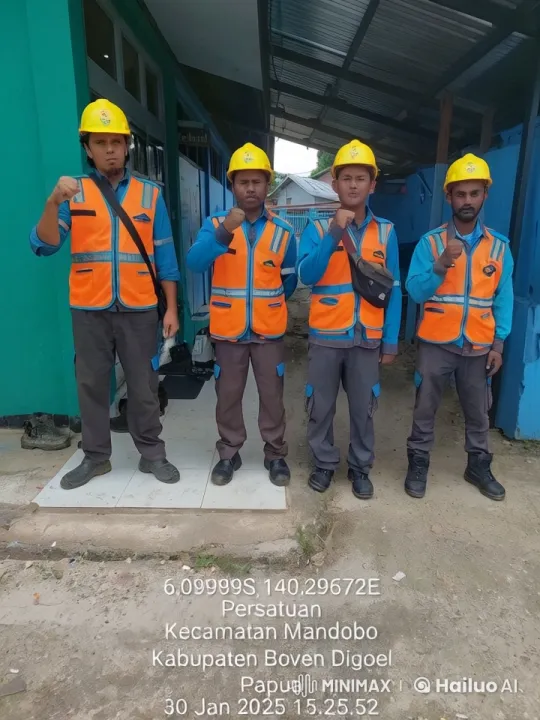 Construction Workers Pose at Teknik Building in Papua – AI Generated Video | Hailuo AI