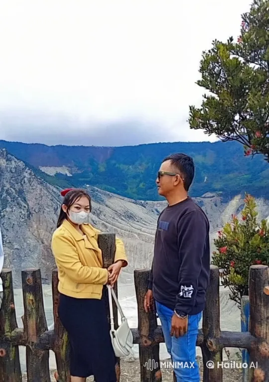 Couple Observes Mountain View by Rustic Fence – AI Generated Video | Hailuo AI