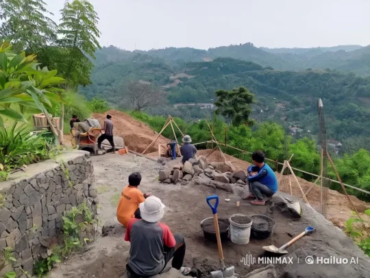 Construction Work Amidst Lush Hillside Scenery – AI Generated Video | Hailuo AI