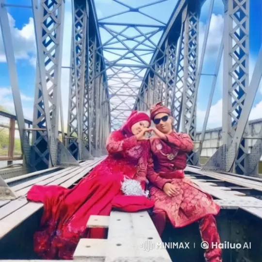 Couple in Red Engages in Intense Bridge Kung Fu Fight – AI Generated Video | Hailuo AI
