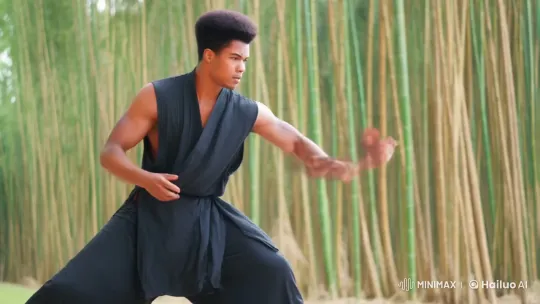 Young Kungfu Fighter in Graceful Outdoor Battle – AI Generated Video | Hailuo AI