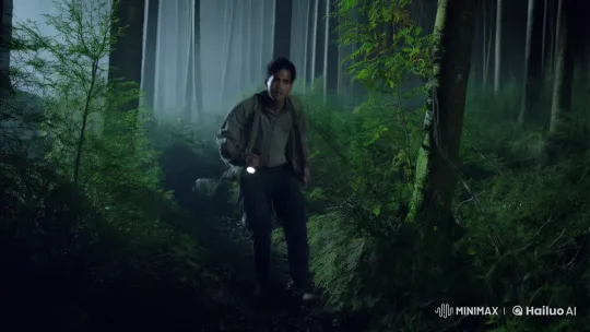 Young Man Navigates Mysterious Moonlit Forest – AI Generated Video | Hailuo AI