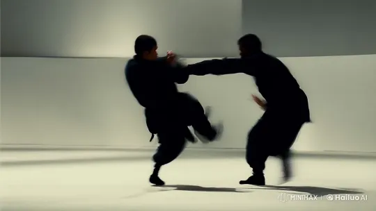 Vibrant Martial Arts Showdown in Minimalist Setting – AI Generated Video | Hailuo AI