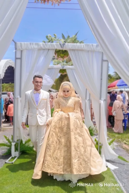 Elegant Outdoor Wedding Celebration Under White Archway – AI Generated Video | Hailuo AI