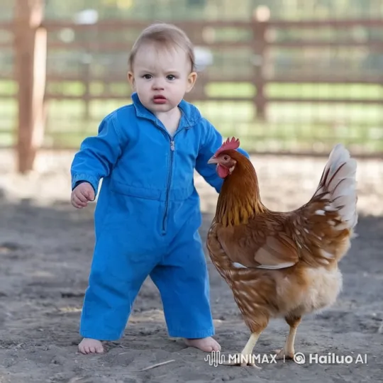 Boy and Chicken Engage in Playful Dusty Fight – AI Generated Video | Hailuo AI