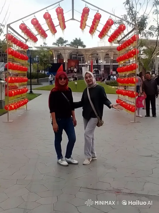 Festive Public Square with Women Chatting Under Lanterns – AI Generated Video | Hailuo AI