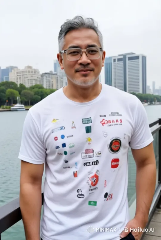 Asian Man Walks on Bridge in Peaceful Cityscape – AI Generated Video | Hailuo AI