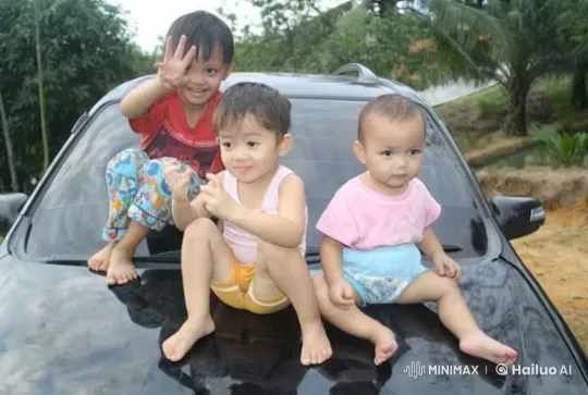 Children Play Kungfu on Car Hood in Lush Setting – AI Generated Video | Hailuo AI