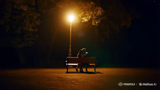 Moonlit Bench: A Couple's Romantic Embrace in the Night – AI Generated Video | Hailuo AI
