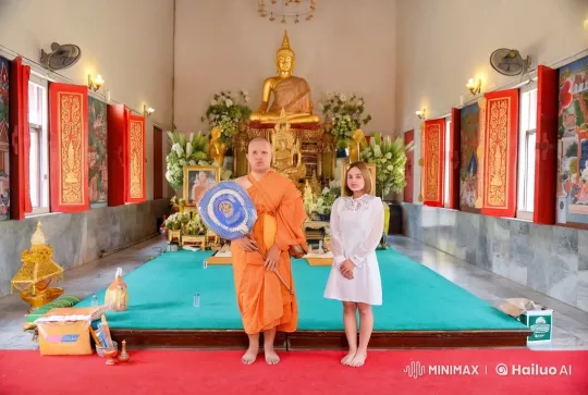 Thai Temple: Monk and Woman Display Martial Arts – AI Generated Video | Hailuo AI
