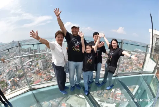 Friends Enjoy Kung Fu on High Glass-Floored Deck – AI Generated Video | Hailuo AI