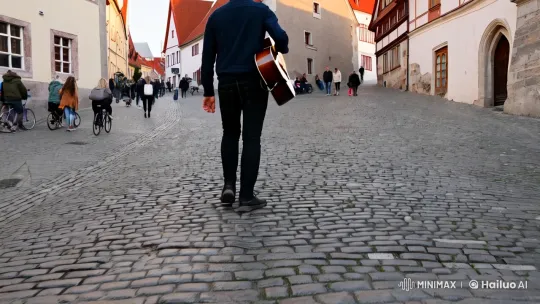 Guitarist's Journey Through Tallinn's Medieval Charm – AI Generated Video | Hailuo AI