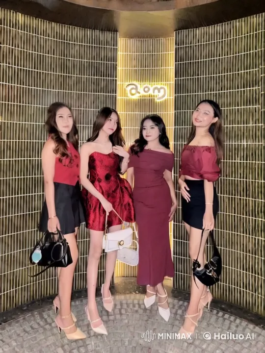 Four Women Pose Stylishly Against Luminous Wall – AI Generated Video | Hailuo AI