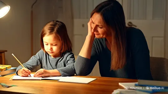 Child and Mother Bond Over Homework in Cozy Home Setting – AI Generated Video | Hailuo AI