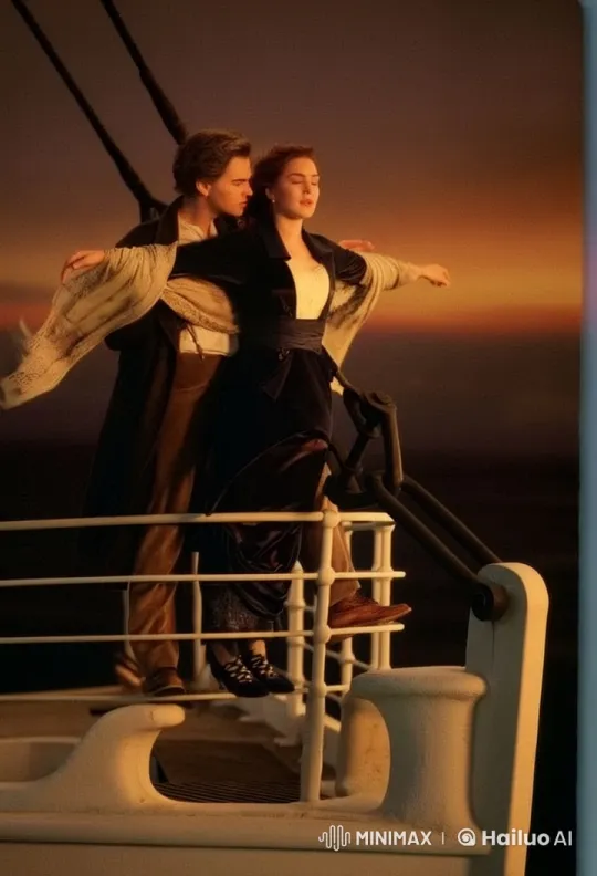 Titanic-Inspired Romantic Scene on a Ship at Sunset – AI Generated Video | Hailuo AI