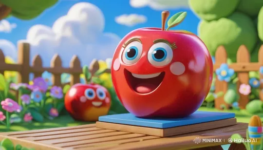 Cheerful Apple Smiles in Colorful Orchard – AI Generated Video | Hailuo AI
